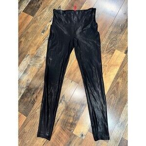 Spanx Faux Leather Legging Womens L 10” Rise Compression Slimming 28" Inseam